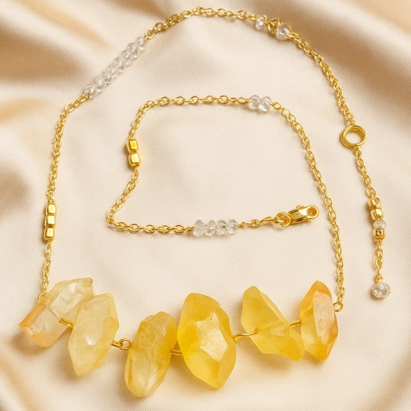 Genuine Rough Citrine Necklace – 18K Gold-Filled Brass - Picture 1 of 6